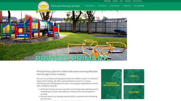Screenshot of the Princes Primary School Parent Teachers Association website
