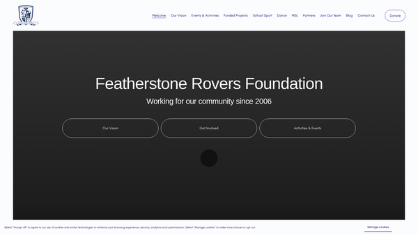 Screenshot of the Featherstone Rovers Foundation website