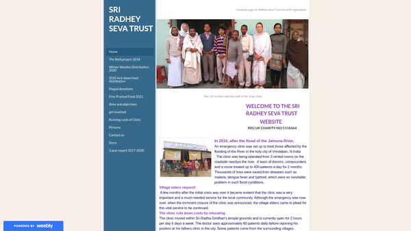 Screenshot of the Sri Radhey Seva Trust website