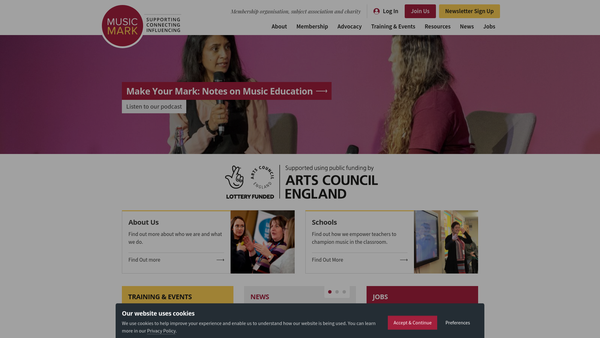 Screenshot of the The UK Association For Music Education - Music Mark website