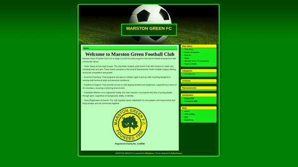 Screenshot of the Marston Green Football Club website