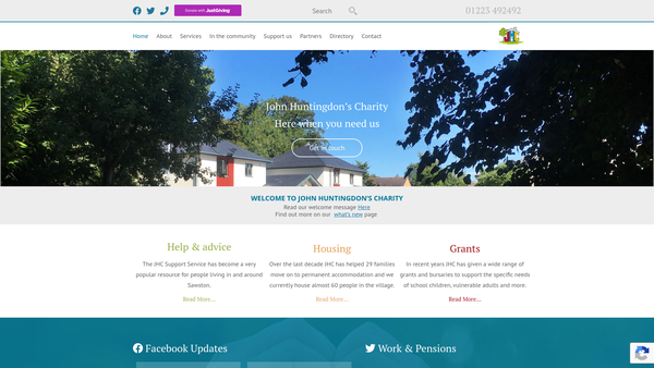 Screenshot of the John Huntingdon's Charity website