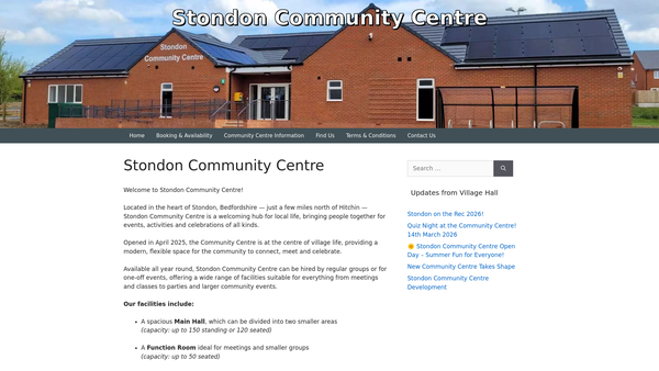 Screenshot of the Stondon Village Hall Management Committee website
