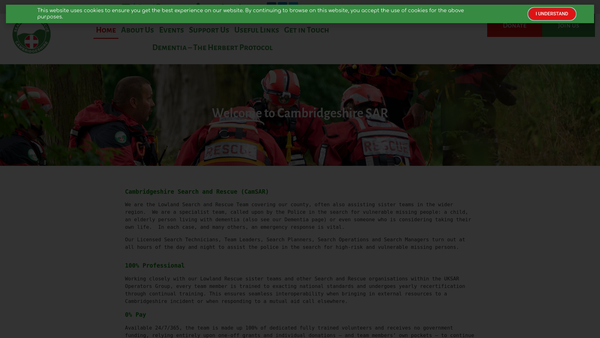 Screenshot of the Cambridgeshire Search And Rescue website