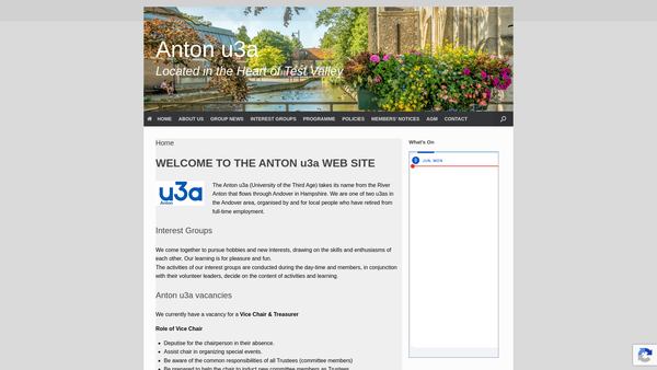 Screenshot of the Anton U3A website