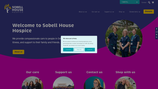 Screenshot of the Sobell House Hospice Charity Limited website