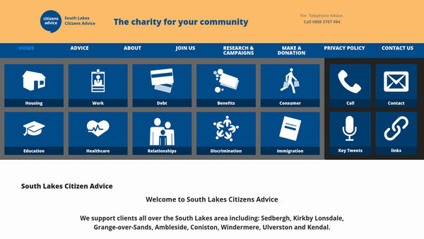 Screenshot of the South Lakes Citizens Advice Bureau website