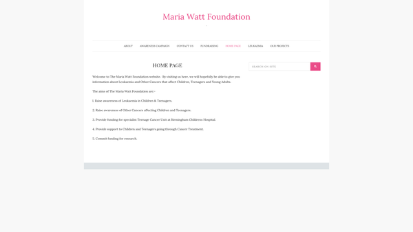 Screenshot of the The Maria Watt Birmingham Foundation For Childhood And Teenage Leukaemia website