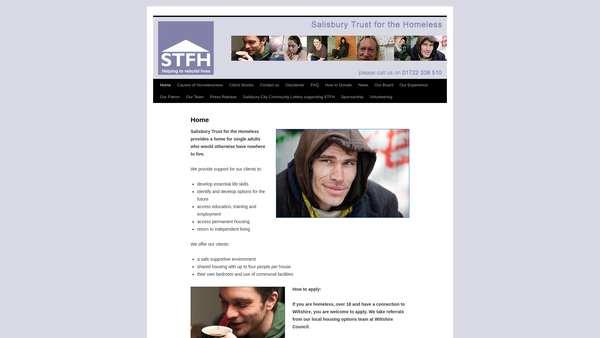 Screenshot of the Salisbury Trust For The Homeless Ltd website