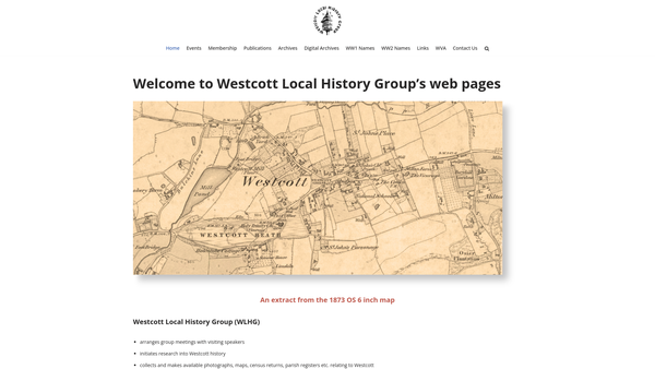 Screenshot of the Westcott Local History Group website