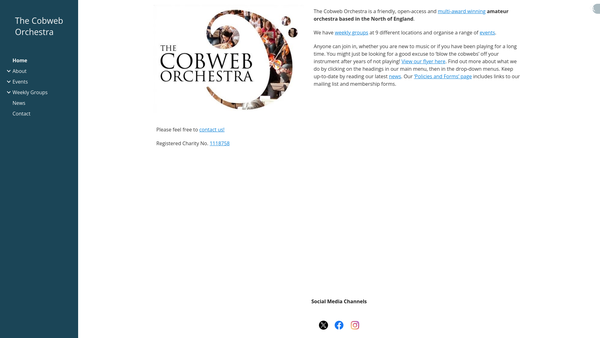 Screenshot of the The Cobweb Orchestra website