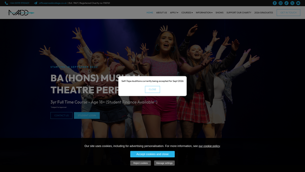 Screenshot of the Midlands Academy Of Dance And Drama Limited website