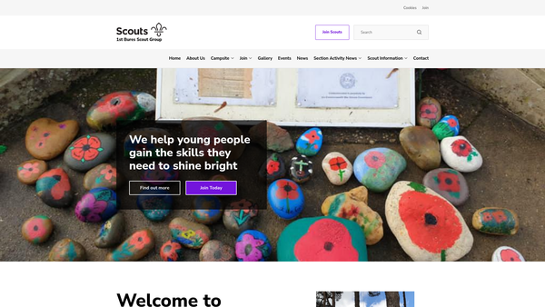 Screenshot of the 1st Bures Scout Group website