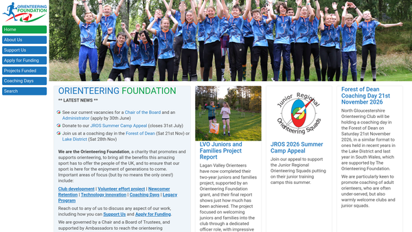 Screenshot of the The Orienteering Foundation website