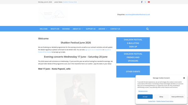 Screenshot of the The Shaldon Festival website