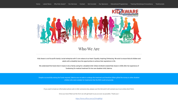 Screenshot of the Kidz Aware website