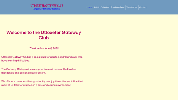Screenshot of the Uttoxeter Gateway Club website