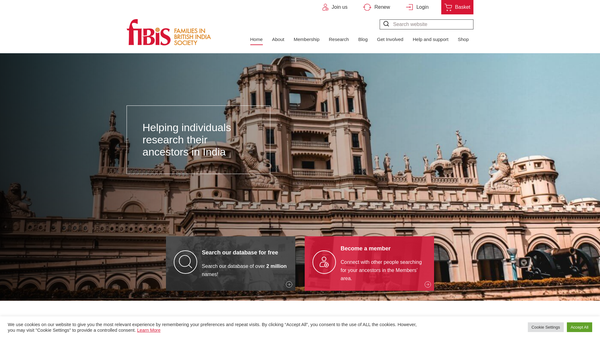 Screenshot of the The Families In British India Society website