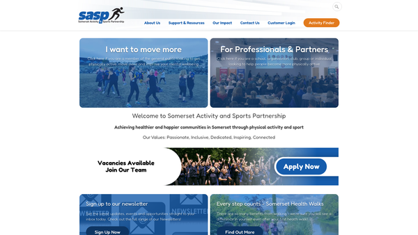 Screenshot of the Somerset Activity And Sports Partnership website