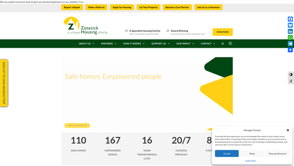 Screenshot of the Zetetick Housing website