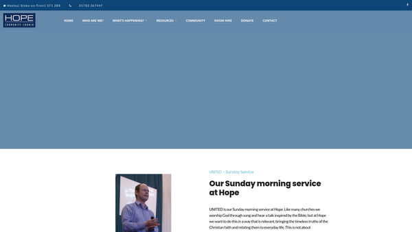 Screenshot of the Hope Community Church website