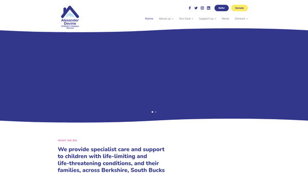 Screenshot of the Alexander Devine Children's Cancer Trust website