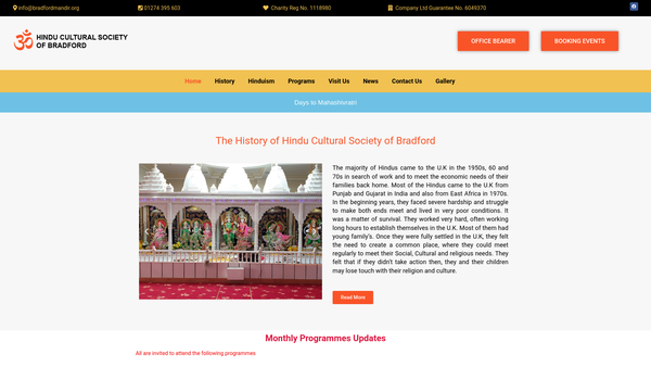 Screenshot of the Hindu Cultural Society Of Bradford website