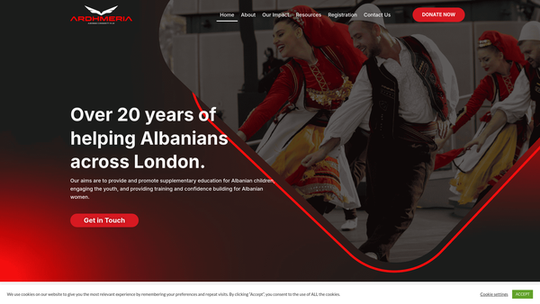 Screenshot of the Ardhmeria Ltd website