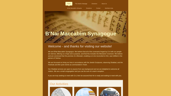 Screenshot of the B'nai Maccabim Synagogue website