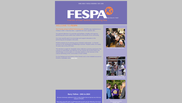 Screenshot of the Friends Of East Suffolk Performing Arts website