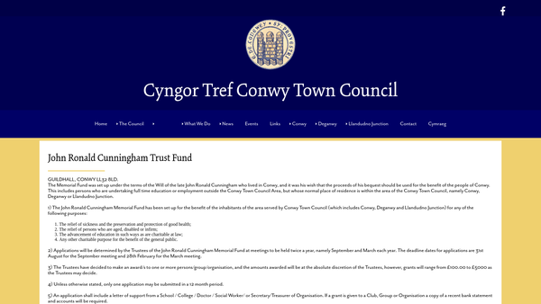 Screenshot of the The John Ronald Cunningham Memorial Fund website