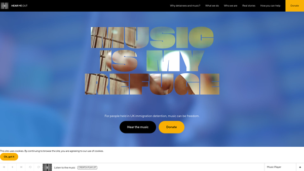 Screenshot of the Hear Me Out Music website