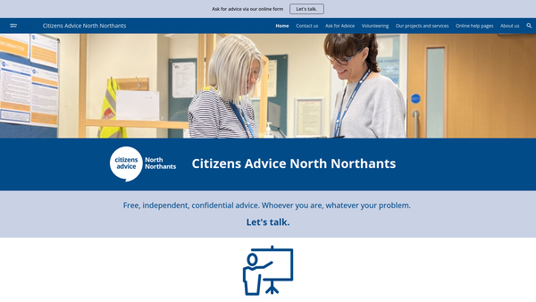 Screenshot of the Citizens Advice Services Corby & Kettering website