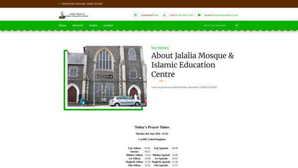 Screenshot of the Jalalia Mosque And Islamic Education Centre website