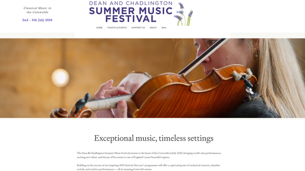 Screenshot of the Dean & Chadlington Summer Music Festival website