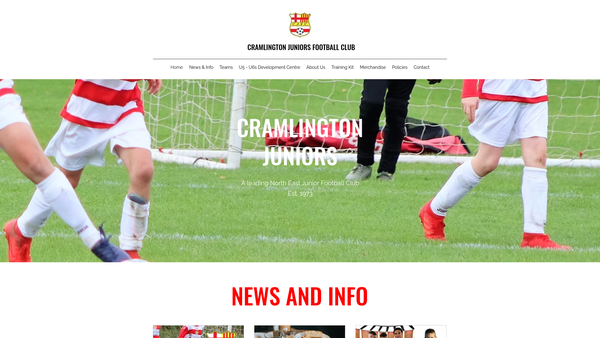 Screenshot of the Cramlington Juniors Football Club website