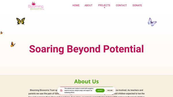 Screenshot of the Blooming Blossoms Trust website