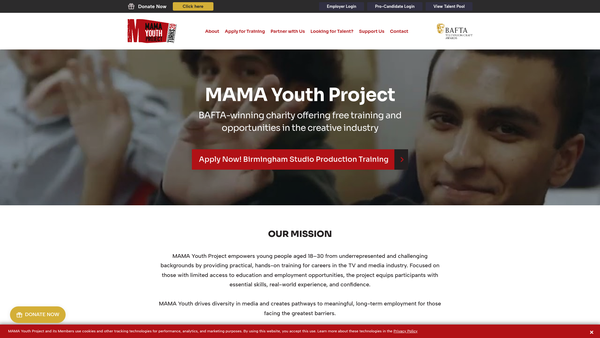 Screenshot of the Mama Youth Project website