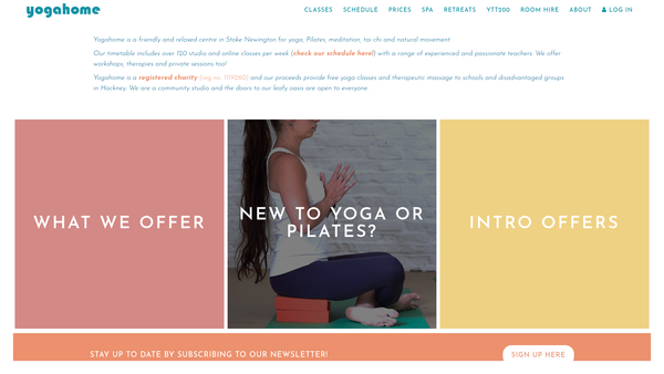 Screenshot of the Yogahome website
