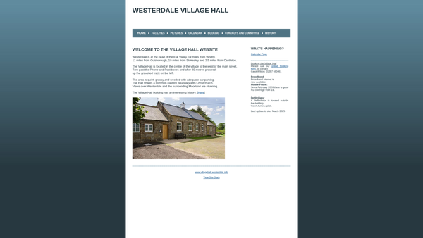 Screenshot of the Westerdale Village Hall website