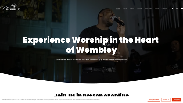 Screenshot of the Potters House Christian Fellowship UK Harrow Church website
