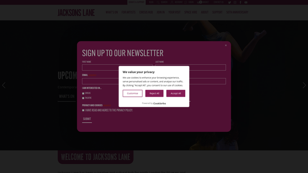 Screenshot of the Jackson's Lane website