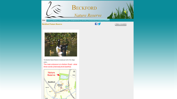 Screenshot of the Beckford Nature Reserve website