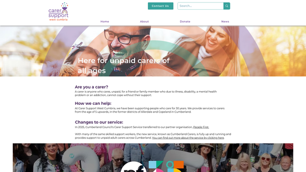 Screenshot of the Carer Support West Cumbria website