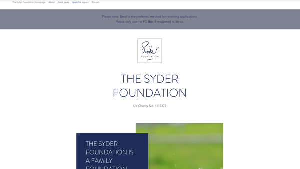 Screenshot of the The Syder Foundation website