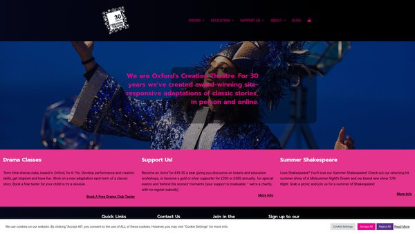 Screenshot of the Creation Theatre Ltd website