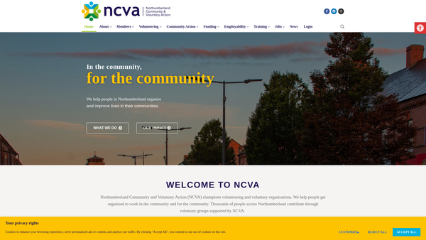 Screenshot of the Wansbeck Centre For Voluntary Service website