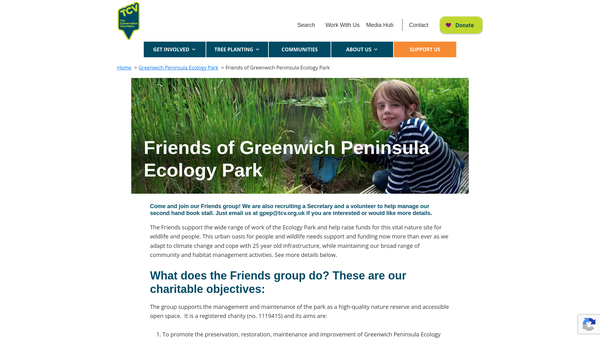 Screenshot of the Friends Of Greenwich Peninsula Ecology Park website