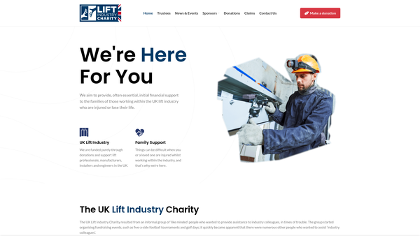 Screenshot of the UK Lift Industry Charity website