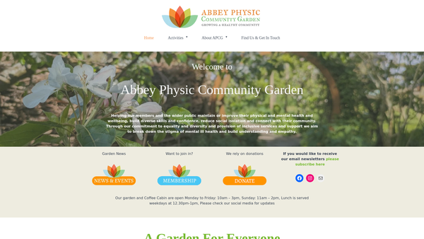 Screenshot of the Abbey Physic Community Garden website